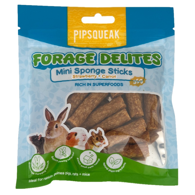 PIPSQUEAK FORAGE DELITES MINI SPONGE STICKS 35G ALFALFA & APPLE