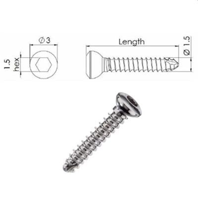 1.5mm Cortical Self Tapping Screw 10mm Long