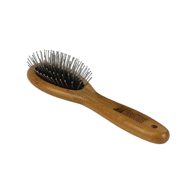 Bamboo Groom Oval Pin Brush with Stainless Steel Pins Small & Medium Pets