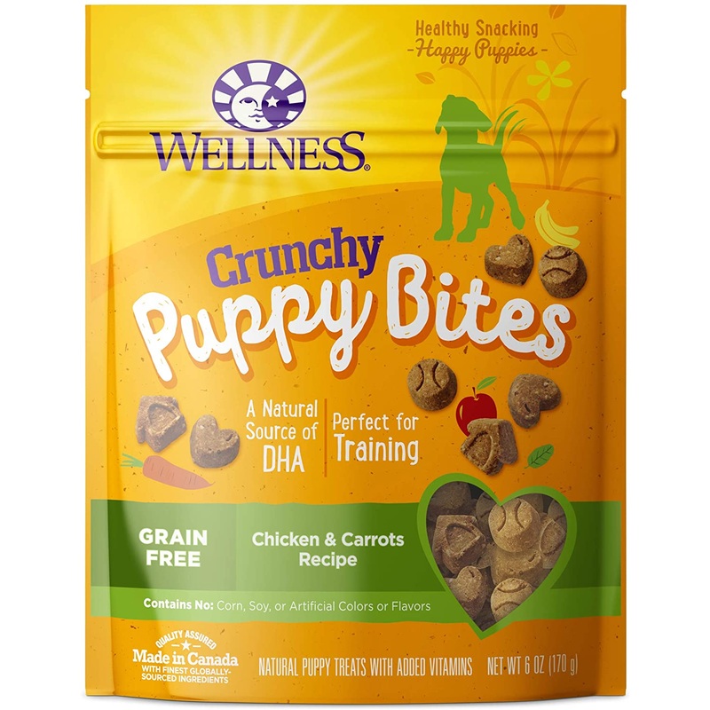 Wellness Natural Grain Free Crunchy Puppy Bites Chicken and Carrots Recipe Dog Treats