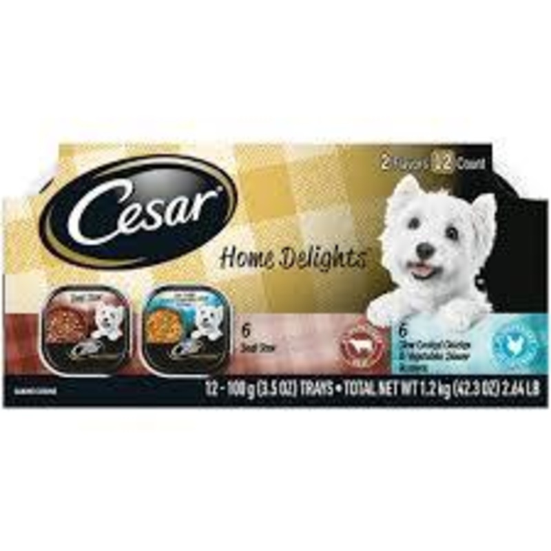 Cesar Home Delights Slow Cooked Chicken & Vegetables & Beef Stew Variety Pack Small Breed Adult Wet Dog Food Trays, 2/ 3.5-oz, case of 12