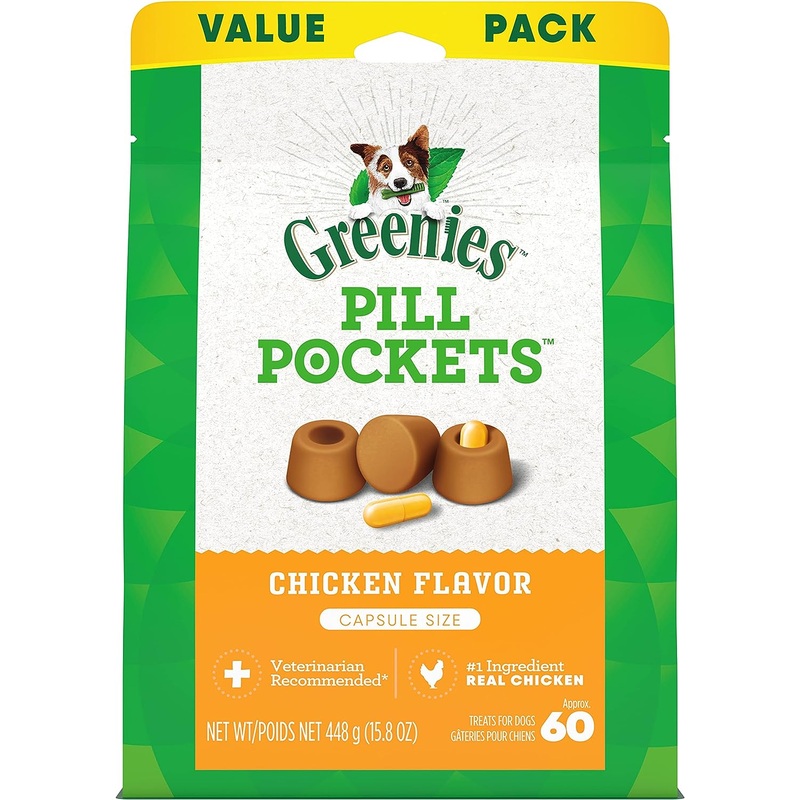 GREENIES PILL POCKETS Capsule Size Natural Dog Treats Chicken Flavor, 15.8 oz. Value Pack (60 Treats)