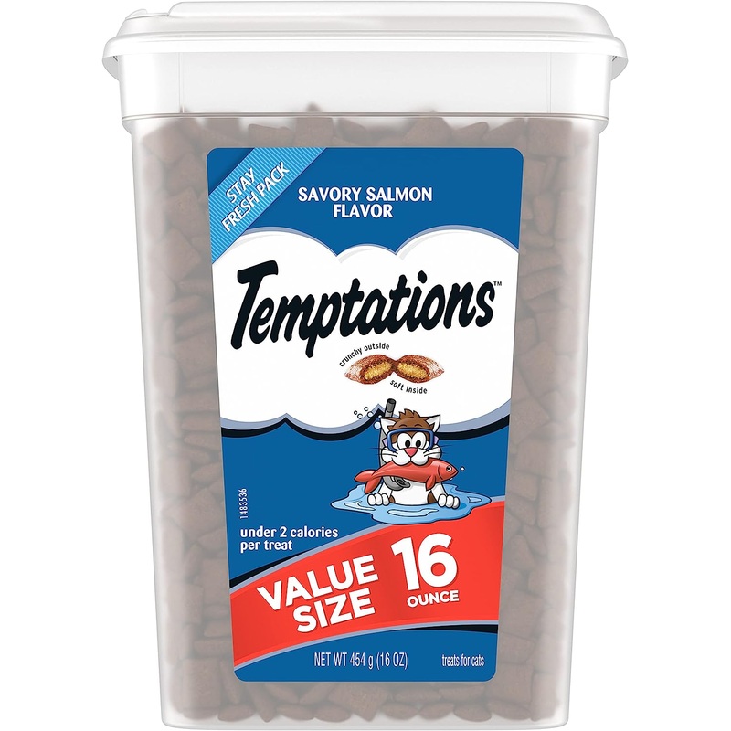 TEMPTATIONS Classic Crunchy and Soft Cat Treats Savory Salmon Flavor, 16 oz
